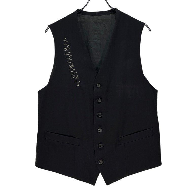 Y's for men ウールギャバジン針刺しシンチバック傷刺繍ベスト Archive 90s 名作 キズ ノースリーブ ジャケット トップス アウター Yohji Yamamoto Pour Homme ヨウジヤマモトプールオム ワイズフォーメン メンズ