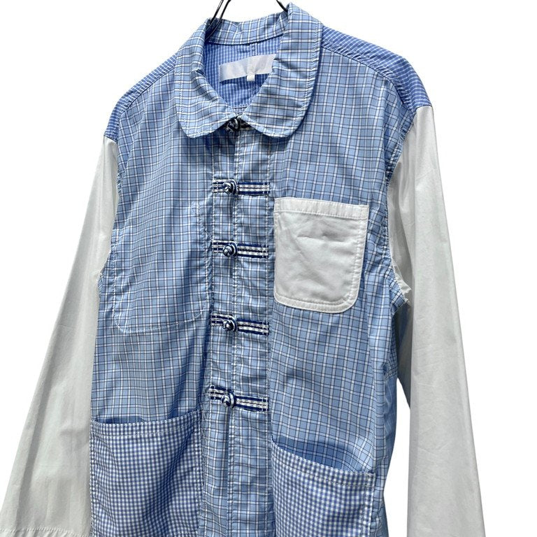 tao COMME des GARCONS 22SS マルチチェック切替丸襟チャイナシャツ ラウンドカラー 釈迦ボタン ブラウス トップス タオ コムデギャルソン レディース