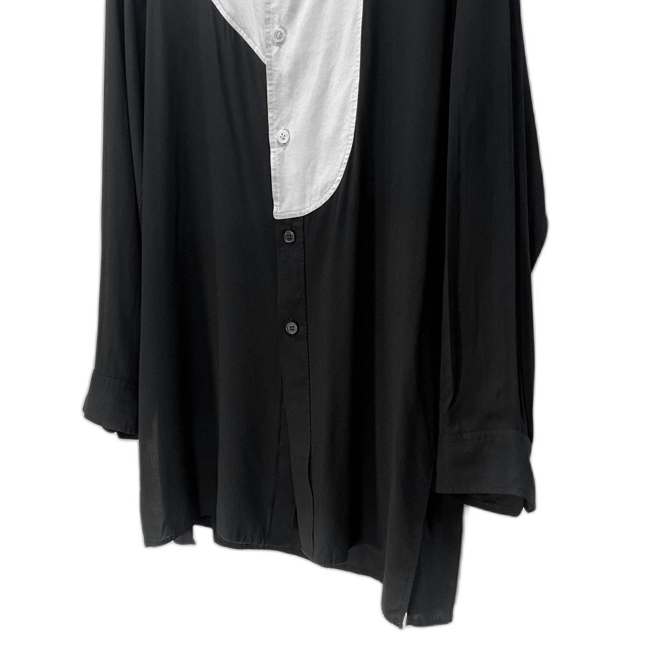 Yohji Yamamoto power of the WHITE shirt 25SS RAYON MONOCHROME PANEL TUCK COLLAR SHIRT レーヨンローンモノクロパネル切替ロングシャツ ブラウス トップス 定価71,500円 ヨウジヤマモトプールオム パワーオブザホワイトシャツ