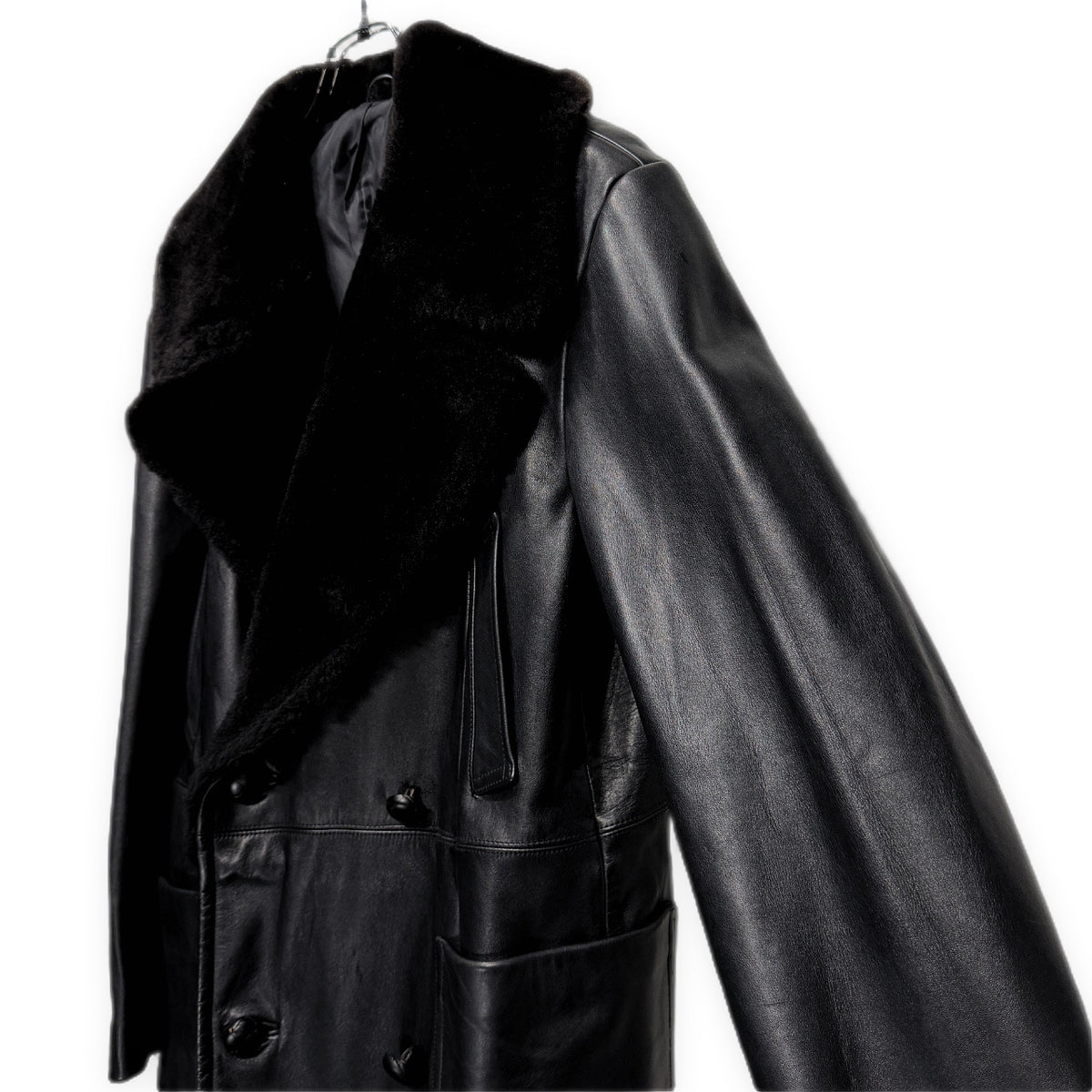 LQ Y's for men ムートンカラーカウレザーダブルブレストコート Archive 80s 90s Yohji Yamamoto Pour Homme ワイズフォーメン ヨウジヤマモトプールオム メンズ