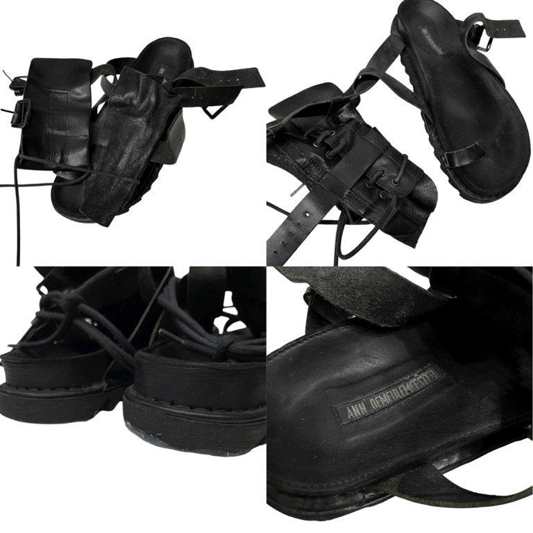 ANN DEMEULEMEESTER レースアップベルテッドカバータンシャークソールサンダル シューズ ブーツ スニーカー 靴 クツ Archive 00s アンドゥムルメステール メンズ