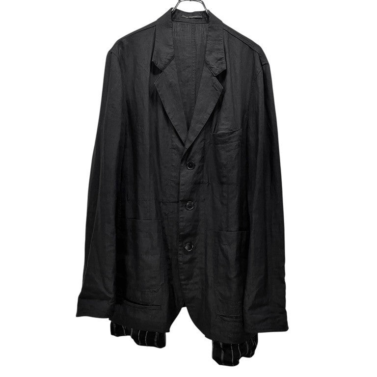 Y's for men 袖ポケット裏地ストライプリネン3ボタンテーラードジャケット ブレザー ブルゾン コート アウター Archive Yohji Yamamoto Pour Homme ヨウジヤマモトプールオム ワイズフォーメン メンズ