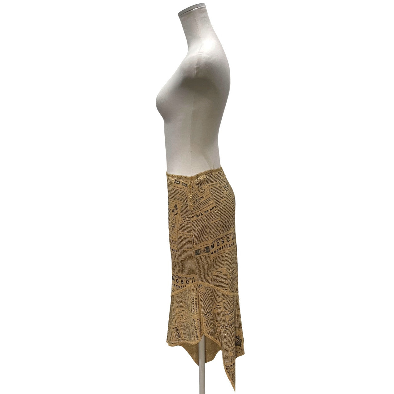 John Galliano ニュースペーパー柄アシンメトリーラメニットスカート ボトムス 新聞 総柄 Archive 90s ジョンガリアーノ レディース