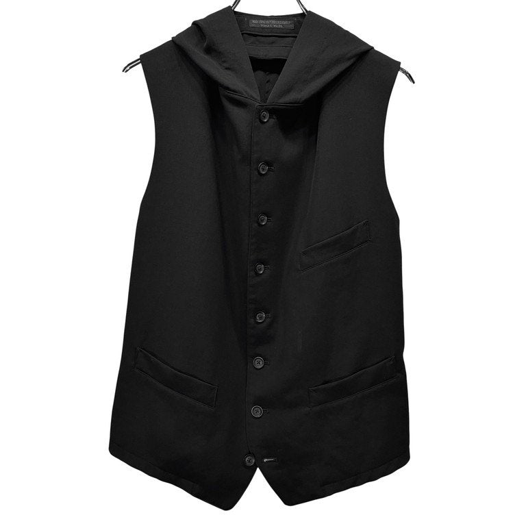 REGULATION Yohji Yamamoto MEN 19AW ウールギャバジンシンチバックフーデッドベスト ジレ フード バックベルト ノースリーブ ジャケット トップス アウター レギュレーション ヨウジヤマモト メン Pour Homme プールオム メンズ