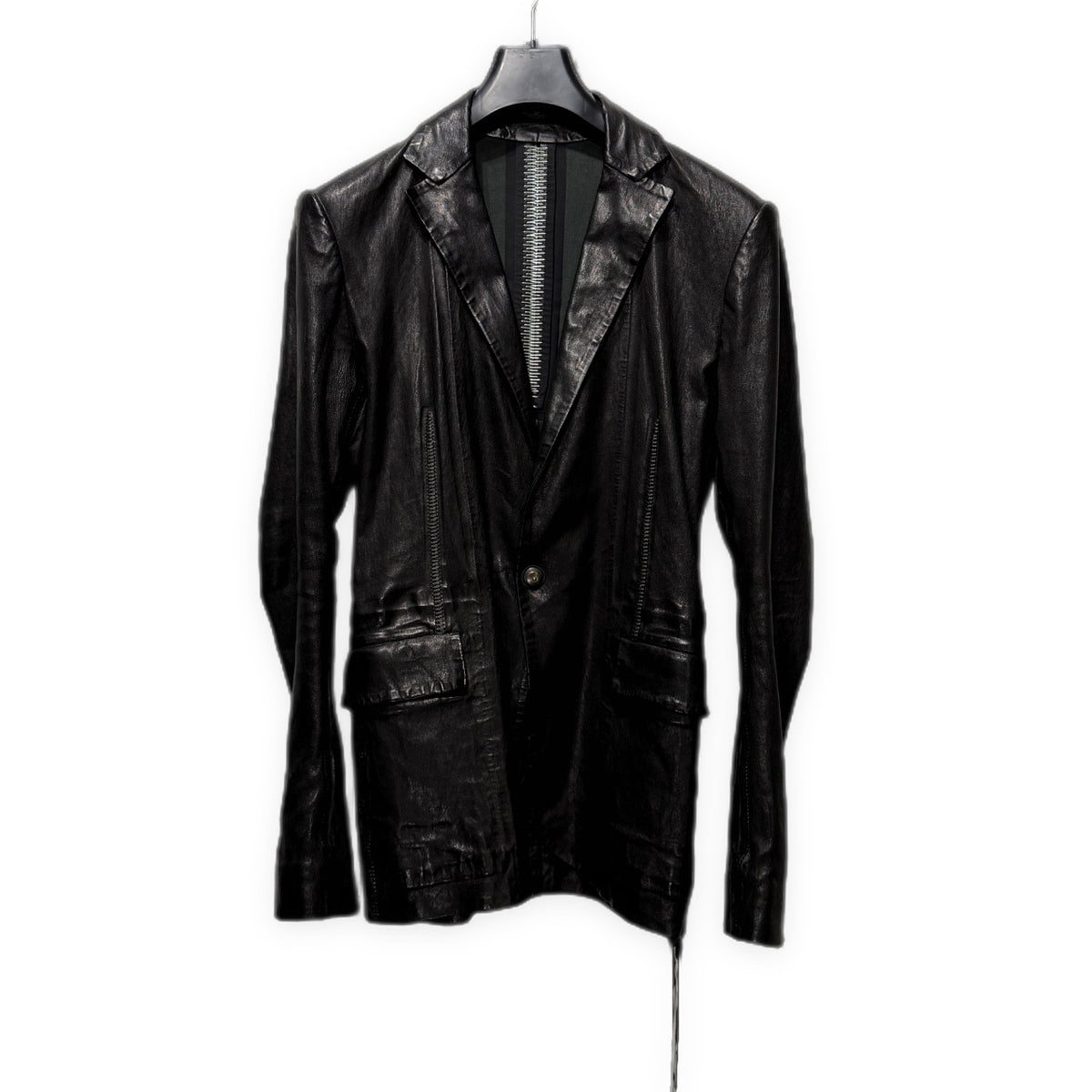 ISAAC SELLAM 25SS PIONNIER STRETCH LEATHER JACKET ラムレザーバックステープルオーバーロックシームテープテーラードジャケット PSLCBL-NOIR アイザックセラム メンズ