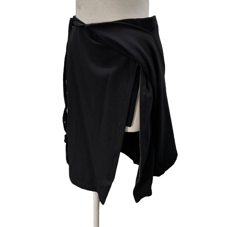 ANN DEMEULEMEESTER ストレッチウールジャージージップアップレイヤード巻きスカート ボトムス パンツ Archive アンドゥムルメステール レディース