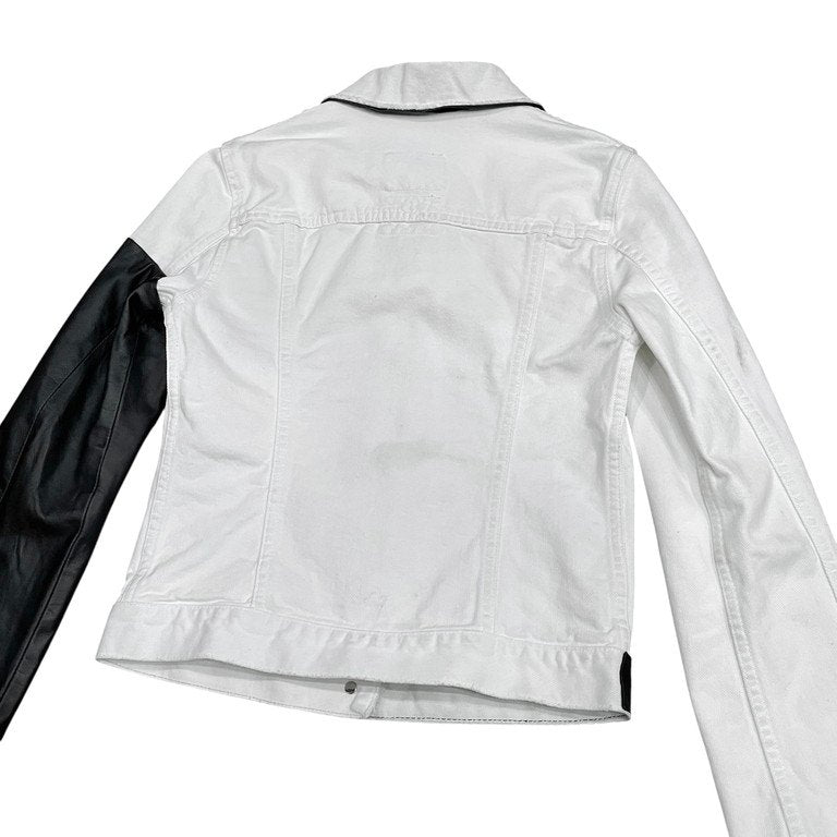 HELMUT LANG 03SS VINTAGE BROKEN DENIM LEATHER SWITCHING TRUCKER JACKET ヴィンテージブロークンデニムレザー切替トラッカージャケット Archive ダメージ加工 カットオフ ブルゾン コート アウター ヘルムートラング