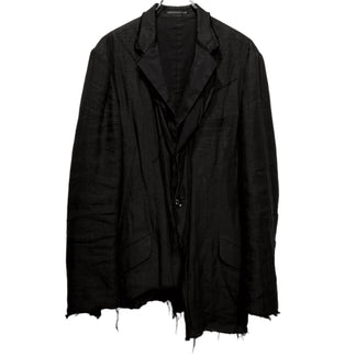 Yohji Yamamoto Pour Homme 22SS 3重レイヤードアシンメトリーカットオフリバーシブルジャケット 3BJ三重裁断 裁ち切り ブルゾン コート アウター HG-J09-800 リネン レーヨン コットン 定価200,200円 ヨウジヤマモトプールオム