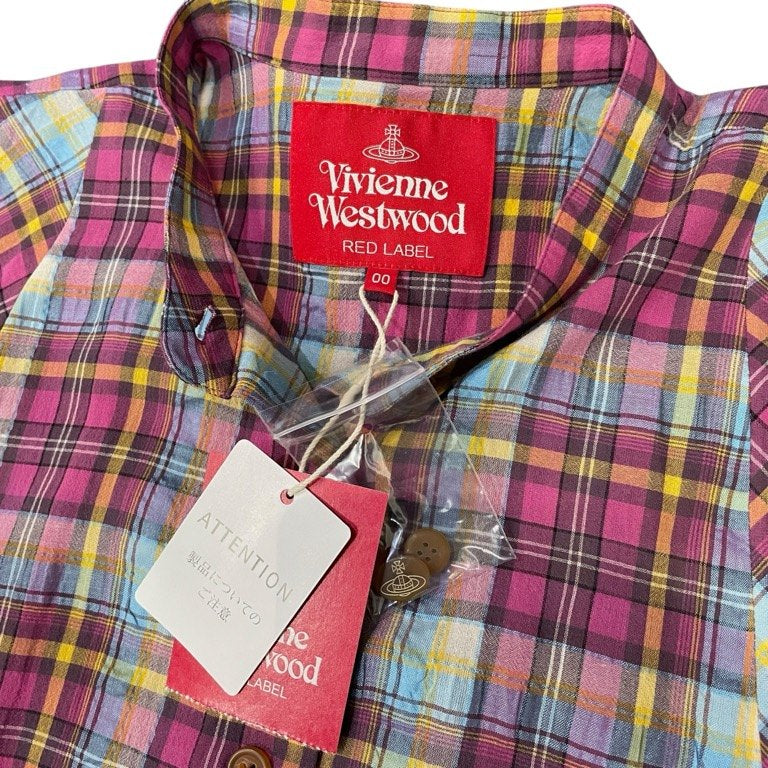 Vivienne Westwood RED LABEL 24SS コットンリネンチェックバンドカラーロングシャツワンピース ノーカラー トップス アウター 未使用タグ付き ヴィヴィアンウエストウッド レッドレーベル レディース