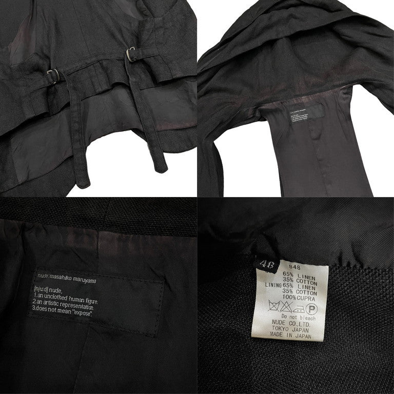 nude:masahiko maruyama リネンコットンレイヤードフーデッドロングベスト ノースリーブ ジャケット コート アウター