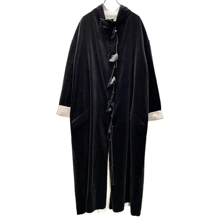 Yohji Yamamoto Pour Homme 21AW VELVETEEN X FLAX DOUBLE FACED STAND COAT 別珍リネンダブルフェイスレザーボタンスタンドカラーロングコート ベルベット ベロア リバーシブル LOOK19 定価512,600円 HX-C12-003 ヨウジヤマモト