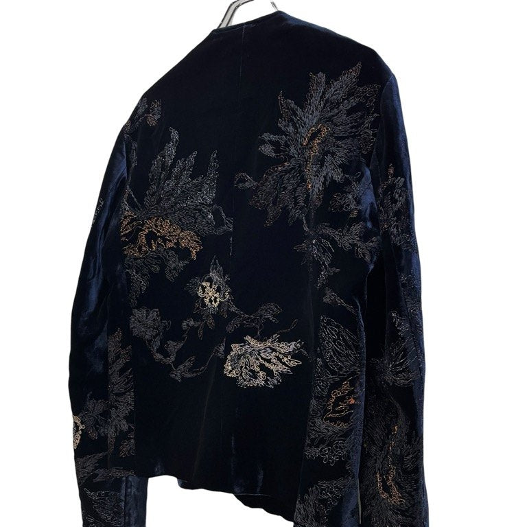 EMPORIO ARMANI 18AW ベルベット総柄刺繍ジップアップノーカラージャケット ブルゾン アウター Archive エンポリオアルマーニ メンズ