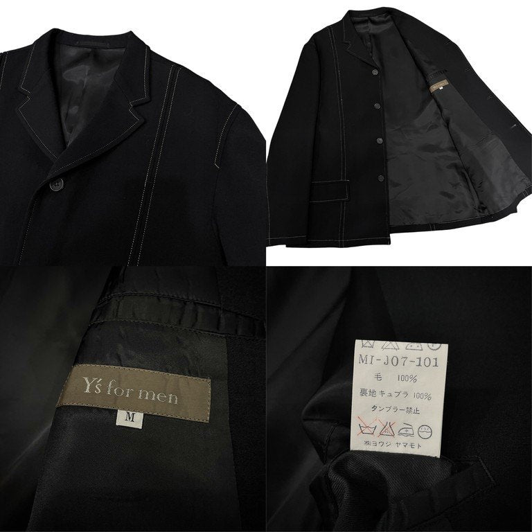 Y's for men ウールドスキングレーステッチセットアップスーツ 4Bテーラードジャケット コート パンツ スラックス トラウザーズ Archive 90s Yohji Yamamoto Pour Homme ヨウジヤマモトプールオム ワイズフォーメン メンズ