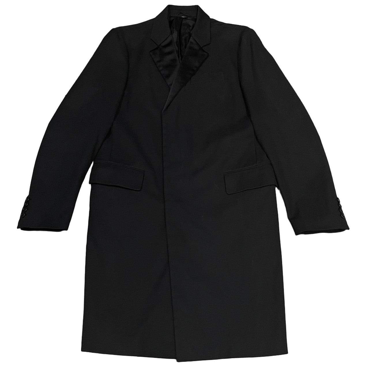HELMUT LANG CHESTER COAT ラペルサテン切替比翼チェスターコート Archive 90s 00s フライフロント 本人期 黒タグ ジャケット ブルゾン アウター ヘルムートラング メンズ