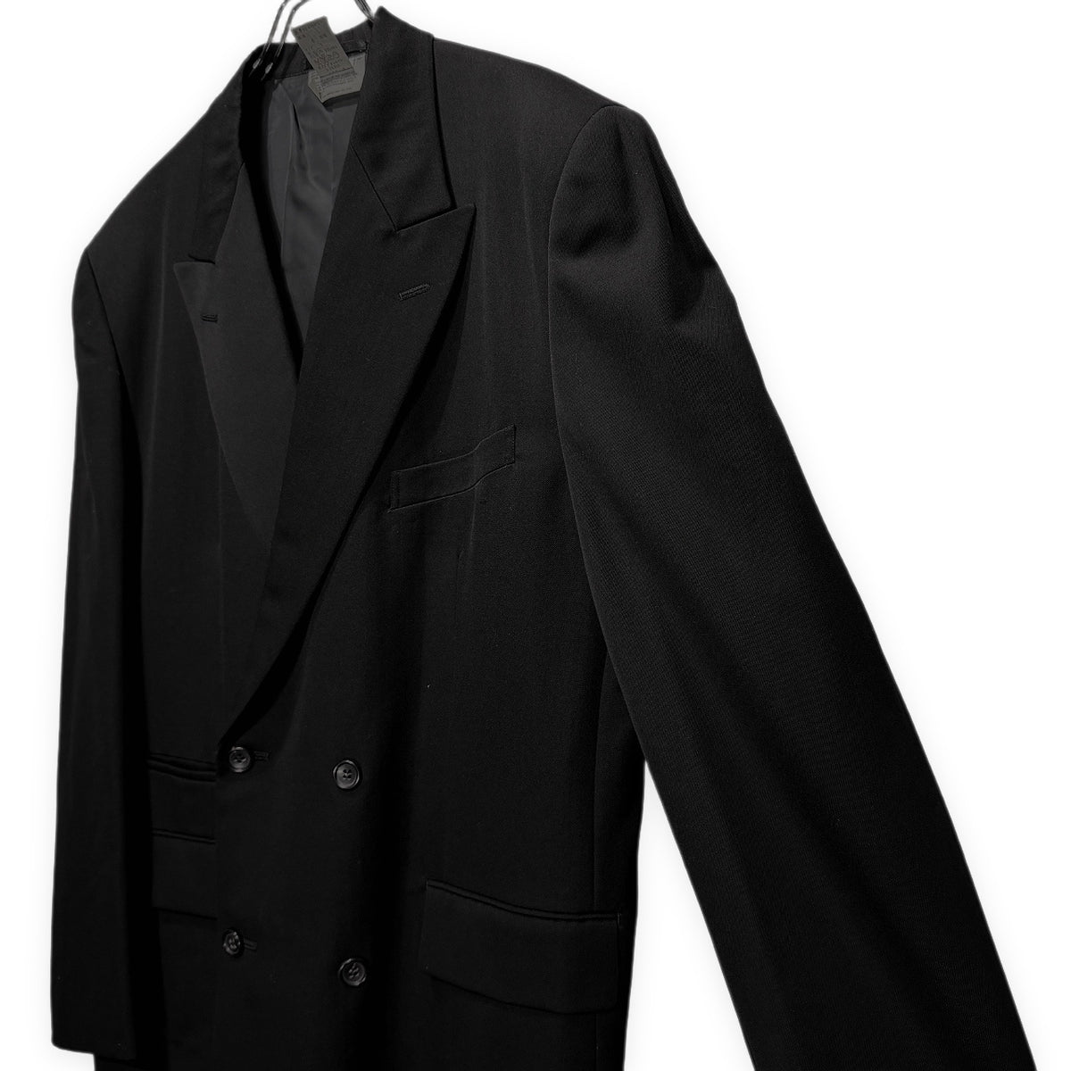 COMME des GARCONS HOMME PLUS 91AW ウールギャバジンピークドラペルダブルブレスト袖裏ストライプテーラードジャケット Archive 6.1 THE MEN ブレザー ブルゾン コート アウター コムデギャルソンオムプリュス メンズ