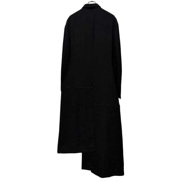 Yohji Yamamoto Pour Homme 19AW WRINKLED GABARDINE STAND FASTENER JACKET ウールギャバジンスタンドファスナーアシンメトリーロングジャケット コート ジップ ブルゾン アウター 定価151,800円 ヨウジヤマモトプールオム メンズ