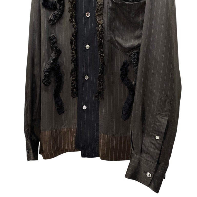 TOGA VIRILIS 21AW オープンカラーストライプフリルキュプラシャツ ブラウス 開襟 トップス トーガ ビリリース メンズ