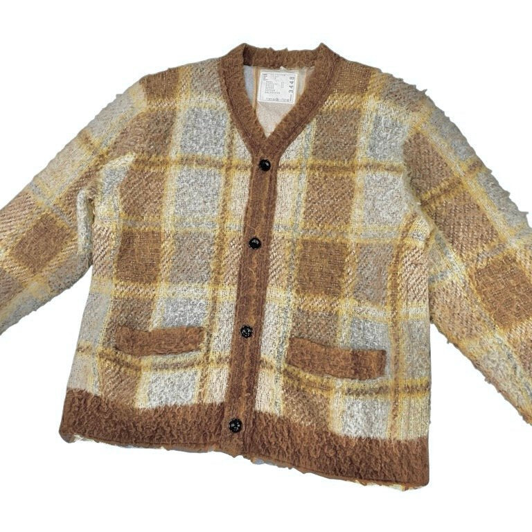 sacai 24AW サイドスナップボタンスリットチェック柄ニットカーディガン トップス サカイ メンズ