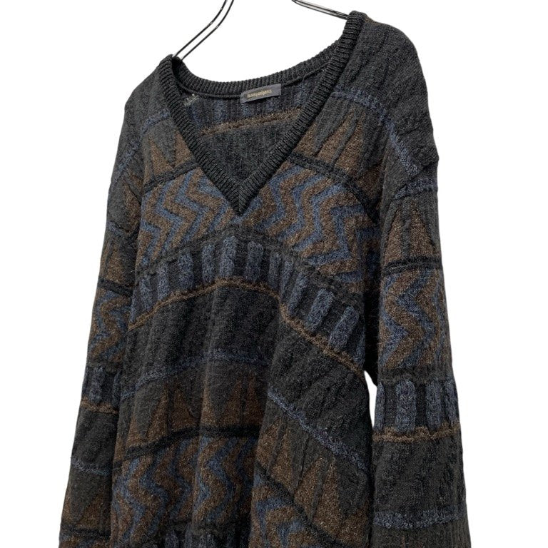 ISSEY MIYAKE ウール総柄Vネックニットセーター Archive 80s 筆タグ トップス イッセイミヤケ レディース メンズ ユニセックス