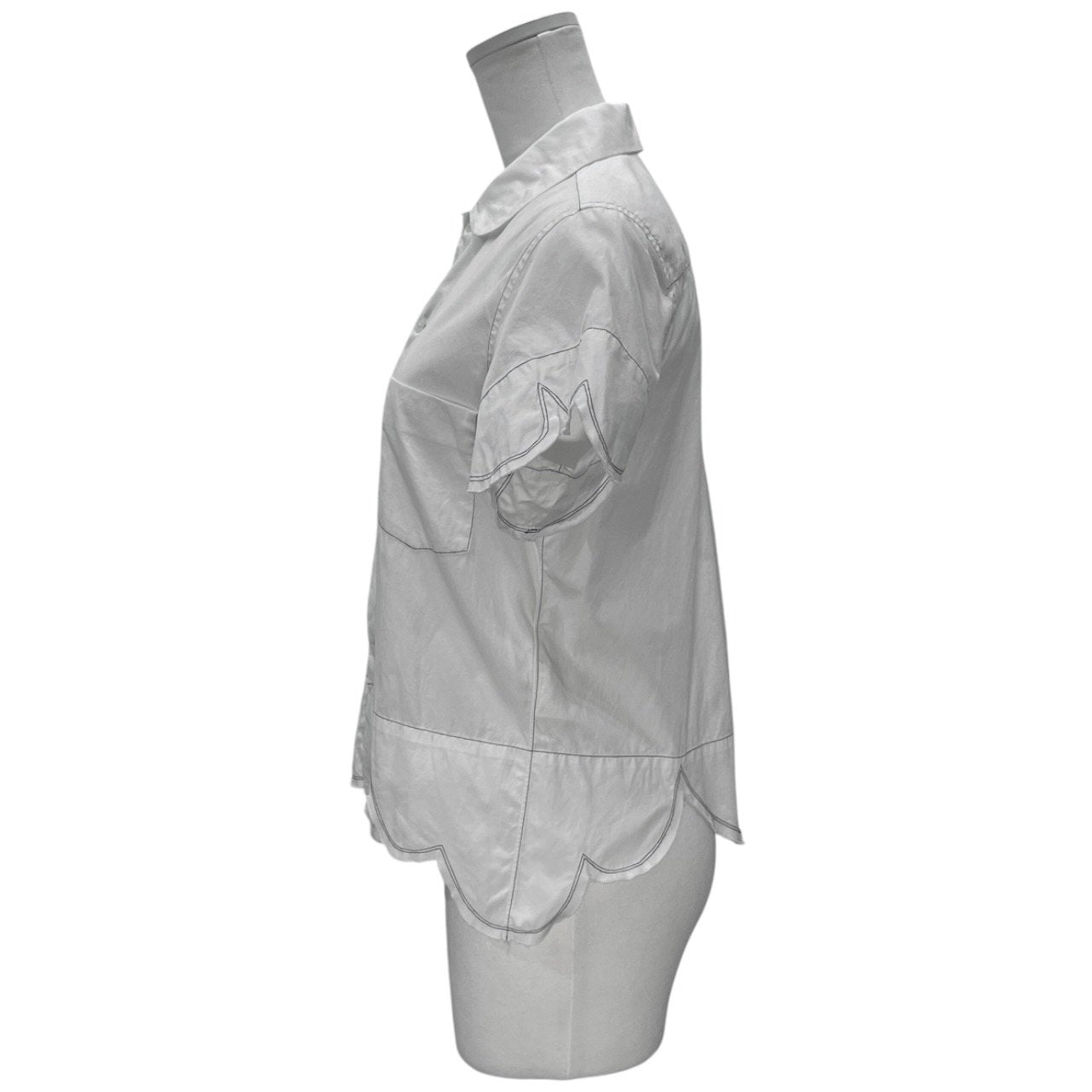 BLACK COMME des GARCONS 09SS コットンブロード黒ステッチランダムカッティング丸襟半袖ブラウス シャツ トップス カットオフ ブラック コムデギャルソン レディース