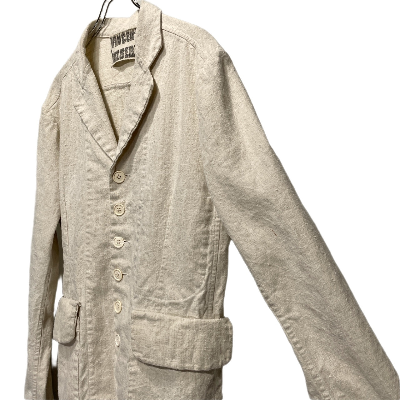 VINCENT JALBERT 6 BUTTONS JACKET (FULL VINTAGE LINEN) ヴィンテージフレンチリネン6ボタンワークジャケット テーラード ブルゾン コート アウター L ヴィンセントジャルベール メンズ