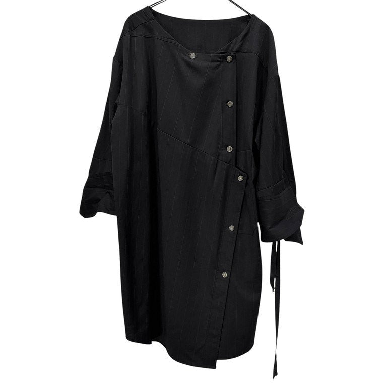 MARINA YEE MY Dress Shirt ウールギャバジンピンストライプカフスリボンノーカラー折り紙シャツ ブラウス トップス Archive Antwerp 6 アントワープ マリナイー