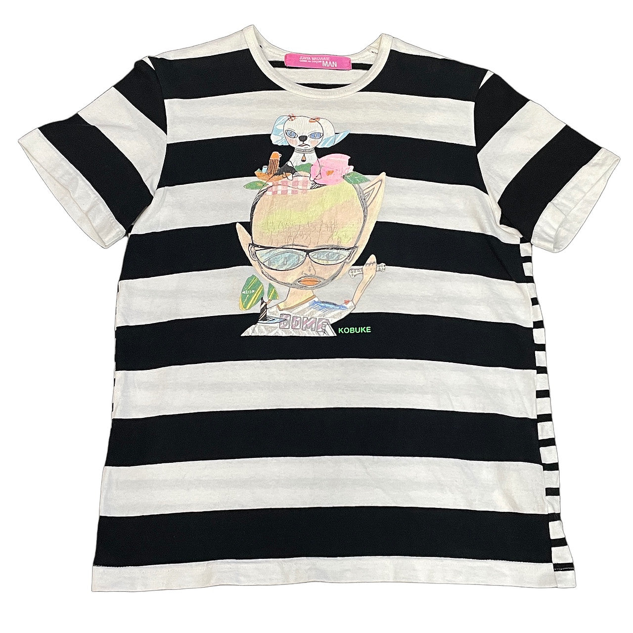 JUNYA WATANABE COMME des GARCONS MAN PINK × 古武家賢太郎 03SS マルチボーダー切替アートプリントTシャツ カットソー Tee T-shirt 半袖 トップス Archive ジュンヤワタナベ コムデギャルソン マン ピンク レディース