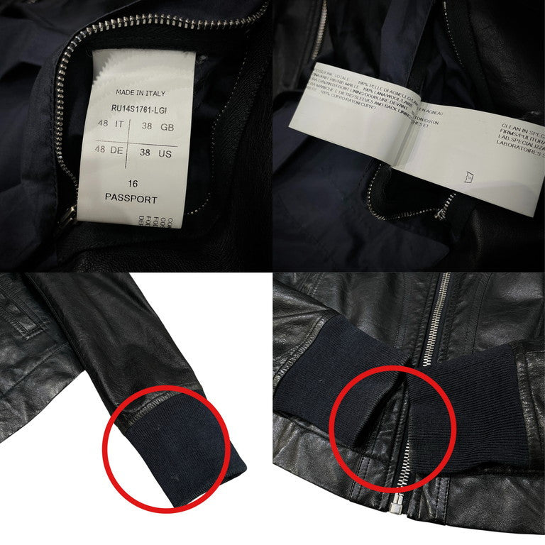 Rick Owens 14SS ラムレザーノーカラーシングルライダースジャケット Archive VICIOUS ブルゾン コート アウター 袖リブ RU14S1761-LGI リックオウエンス メンズ