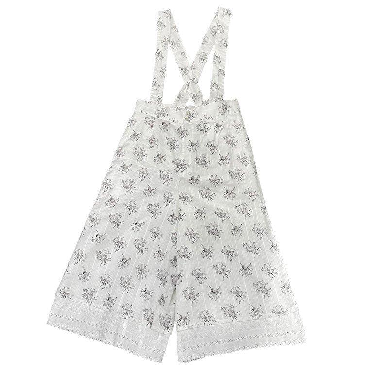 tao COMME des GARCONS 22SS フラワープリントレースヘムサスペンダーストライプワイドパンツ 花柄 総柄 サロペット タオ コムデギャルソン レディース