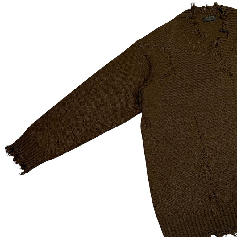 S'YTE Yohji Yamamoto 7G BULKY WOOL DAMAGE V NECK PULLOVER ミドルゲージVネックダメージニットセーター カットオフ トップス UM-K48-613 サイト ヨウジヤマモト メンズ レディース ユニセックス