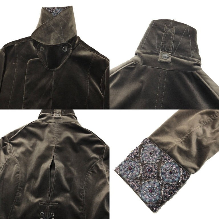 John Galliano 10AW GREAT COAT 'OPIUM' EMBROIDERY ビーズハンドメイド刺繍バックレースアップベロアロングコート LOOK37 Archive 激レア 希少 定価691,950円 ジョンガリアーノ メンズ