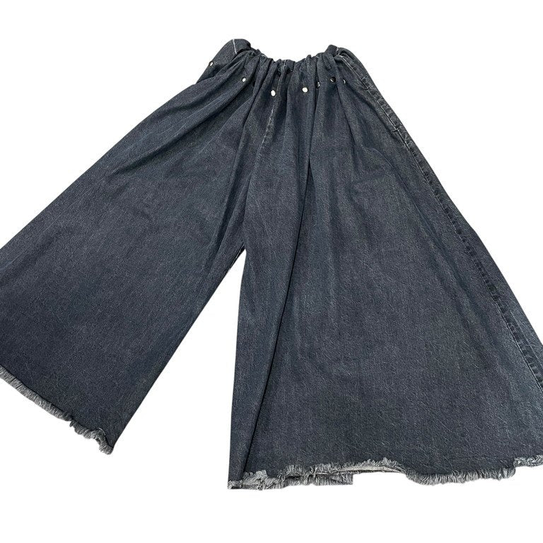 EJ SHEYANG 24SS RUFFLE WAIST SNAP BUTTON TROUSERS ウエストゴムバンドスナップボタンスーパーワイドカットオフフリンジデニムパンツ ボトムス イージェイシェヤン