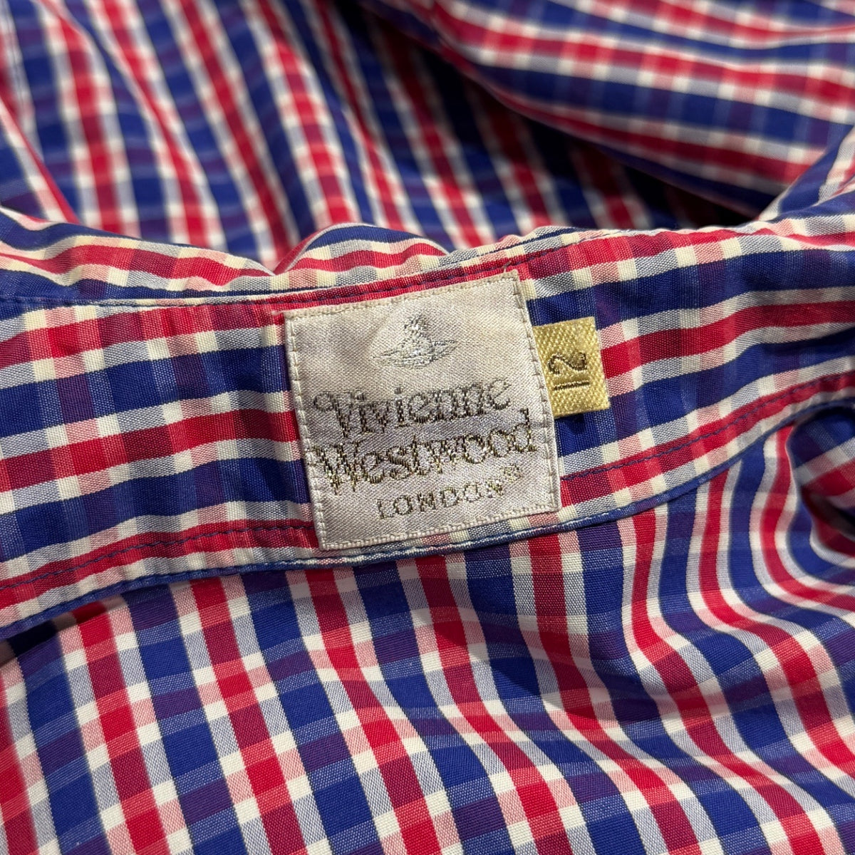Vivienne Westwood GOLD LABEL オーブ刺繍チンカラー5分袖チェックショートシャツ ブラウス トップス Archive 90s ヴィヴィアンウエストウッド ゴールドレーベル レディース