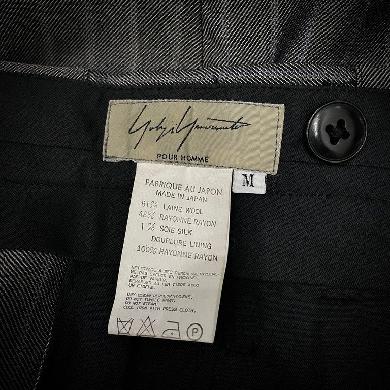 Yohji Yamamoto Pour Homme 96AW 脱色ストライプサスペンダーボタンパンツ 脱色期 ボトムス Archive 90s 名作 ブリーチ スラックス トラウザーズ ヨウジヤマモトプールオム メンズ