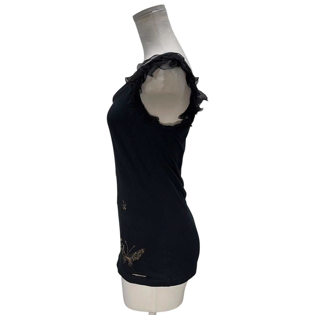 John Galliano 蝶々刺繍フリルタンクトップ ノースリーブカットソー Tシャツ トップス Archive ジョンガリアーノ レディース