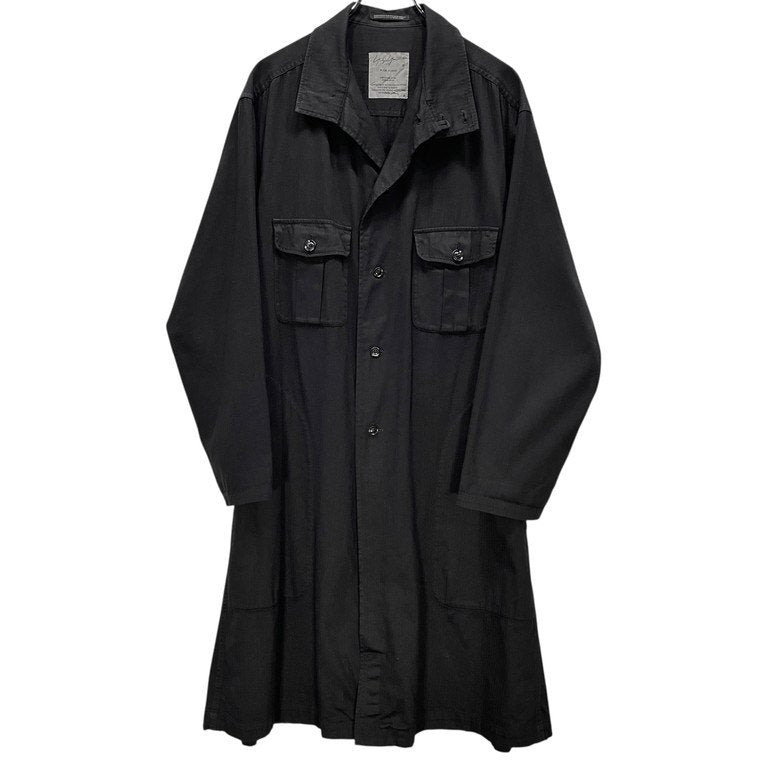 Yohji Yamamoto Pour Homme 17AW コットンヘリンボーンベルテッドロングコート 製品染HB M-スタンドカラーB製品染コート 定価82,080円 ジャケット ブルゾン アウター ヨウジヤマモトプールオム メンズ