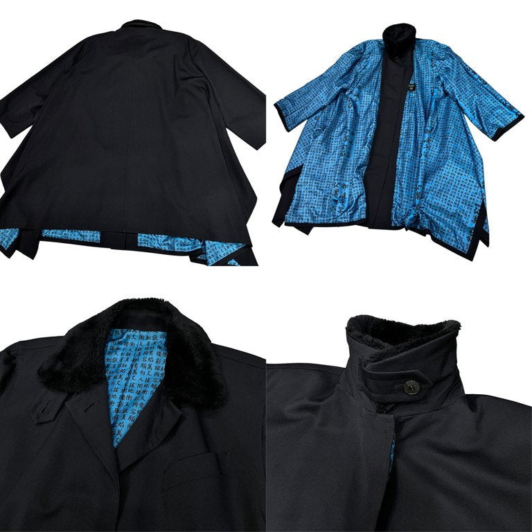 Jean Paul GAULTIER FEMME 91AW ウールギャバジン漢字ライニング襟ボアドレープコート マントジャケット ブルゾン アウター Archive 90s JPG ジャンポールゴルチエ レディース メンズ ユニセックス