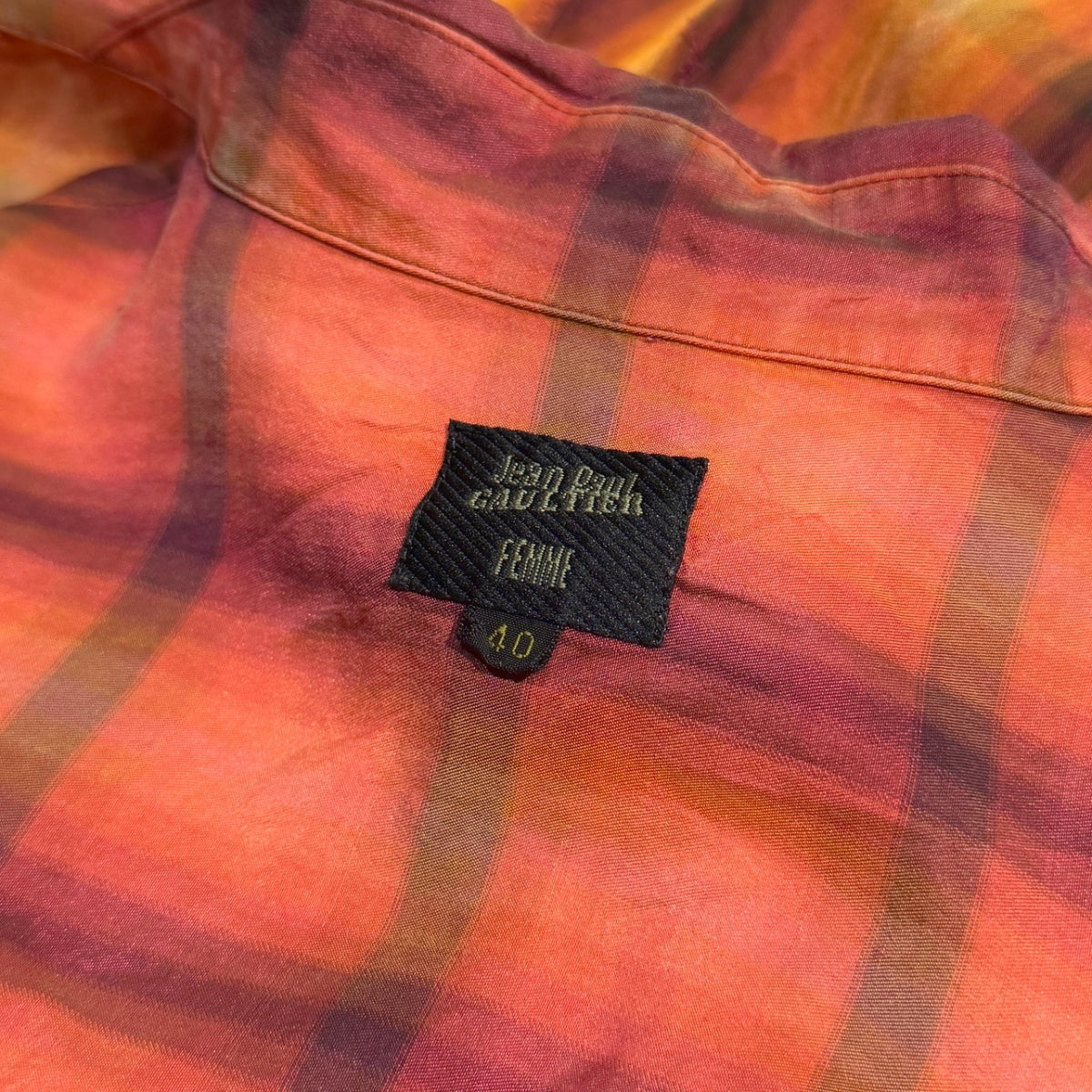 Jean Paul GAULTIER FEMME キュプラシルクチェック袖山ギャザーシャツ ブラウス トップス Archive 90s JPG ジャンポールゴルチエ ゴルチェ レディース
