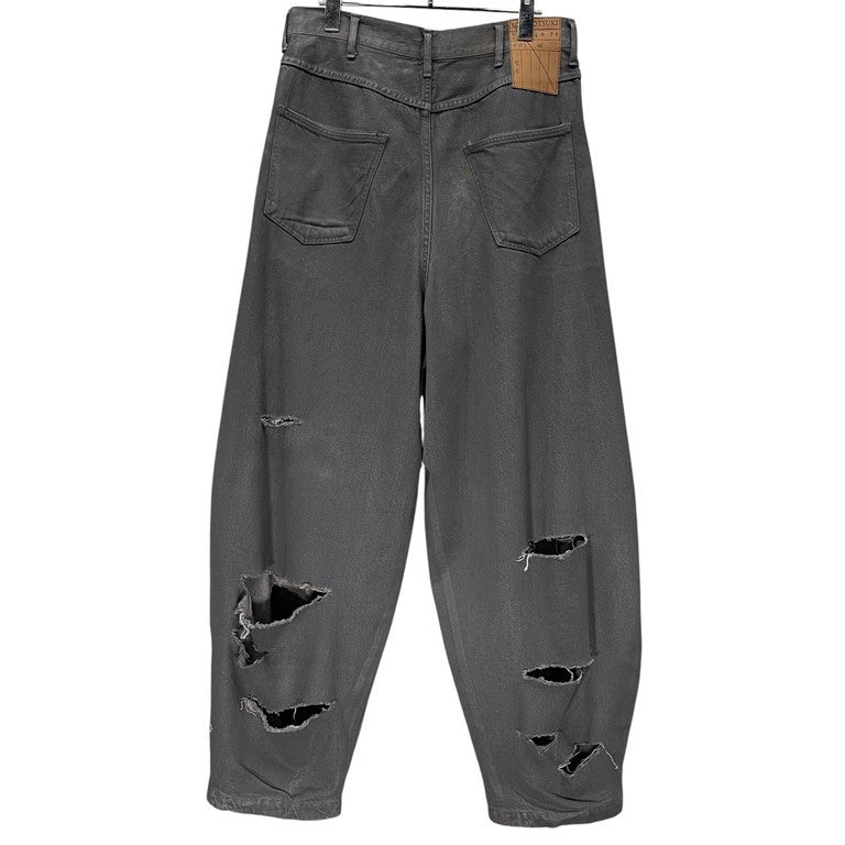 SOSHIOTSUKI 23AW ダメージ加工コーティングワイドデニムバギーパンツ ボトム 樹脂加工 革パッチ メンズ ソウシオオツキ S23AW24DNM-CRASH Knicker Bockers Denim 定価¥63,800-