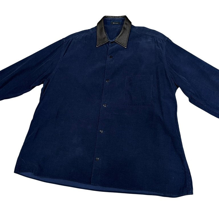 Y's for men レザーカラーコーデュロイボックスシルエットシャツ Archive 90s 切替 ブラウス トップス Yohji Yamamoto Pour Homme ワイズフォーメン ヨウジヤマモトプールオム メンズ