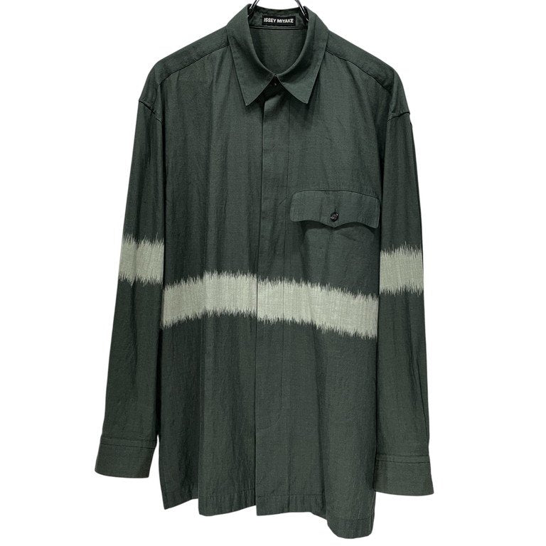 ISSEY MIYAKE ウールコットンラインデザインボックスシルエットシャツ Archive 80s 90s ブラウス ボーダー オーバーサイズ イッセイミヤケ メンズ