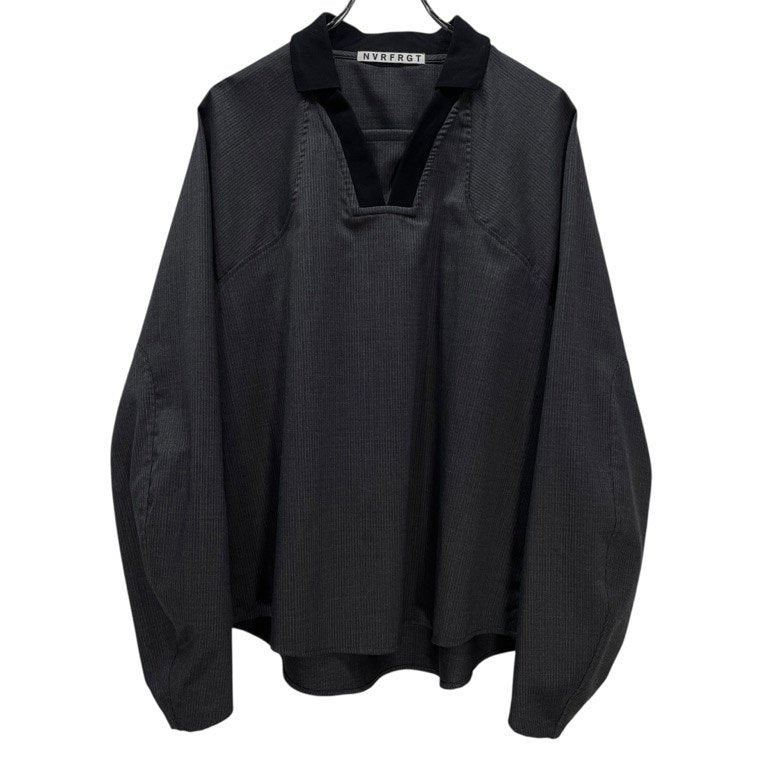 NVRFRGT exclusive for STUDIOUS COLLARED V-NECK PULLOVER TOP 別注 ポリエステルウールストライププルオーバーシャツ ブラウス トップス EXST241J02 定価27,500円 ネバーフォーゲット メンズ
