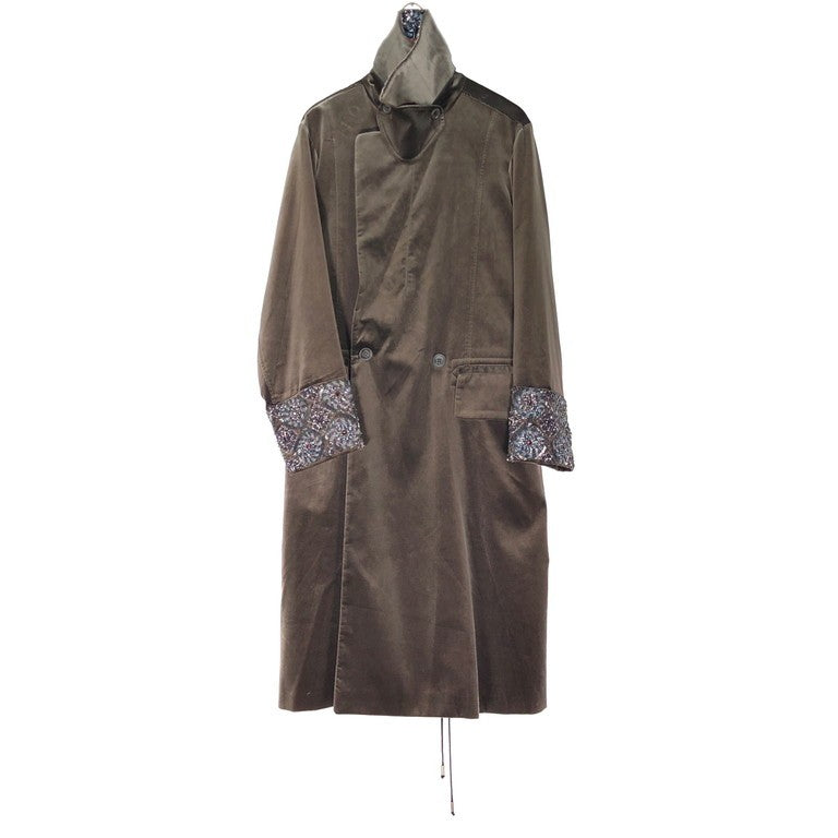 John Galliano 10AW GREAT COAT 'OPIUM' EMBROIDERY ビーズハンドメイド刺繍バックレースアップベロアロングコート LOOK37 Archive 激レア 希少 定価691,950円 ジョンガリアーノ メンズ