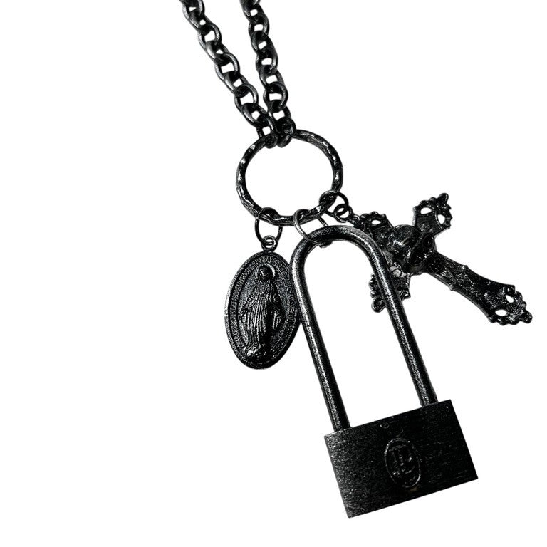 Jean Paul GAULTIER スカルロザリオマリアパドロックチェーンネックレス 一点物 激レア 希少 Archive 90s 00s JPG 未使用 クロス 十字架 南京錠 ペンダント アクセサリー ジャンポールゴルチエ メンズ レディース ユニセックス