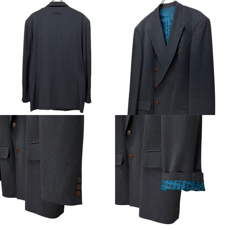 Jean Paul GAULTIER HOMME 漢字ライニングセットアップスーツ ピークドラペルダブルブレストテーラードジャケット パンツ スラックス トラウザーズ ブルゾン アウター Archive 90s JPG ジャンポールゴルチエ メンズ