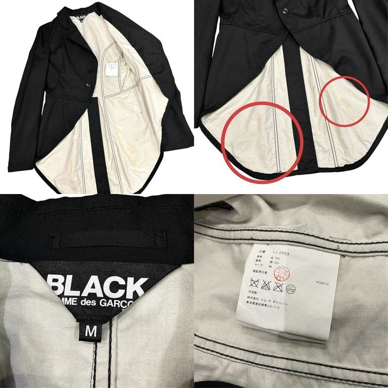 BLACK COMME des GARCONS ウールギャバジン燕尾2Bテーラードジャケット スタンドカラー スワロウテイル ブレザー コート アウター ブラック コムデギャルソン メンズ レディース ユニセックス