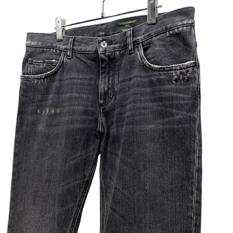 DOLCE&GABBANA DENIM REGULAR レギュラーフィットブラックデニムダメージ加工テーパードパンツ ジーンズ D&G ボトムス ドルチェアンドガッバーナ メンズ