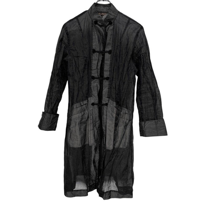 BLACK COMME des GARCONS 20AW ポリエステル皺加工シースルーロングチャイナシャツ ブラウス トップス アウター ジャケット コート ブラック コムデギャルソン メンズ レディース ユニセックス