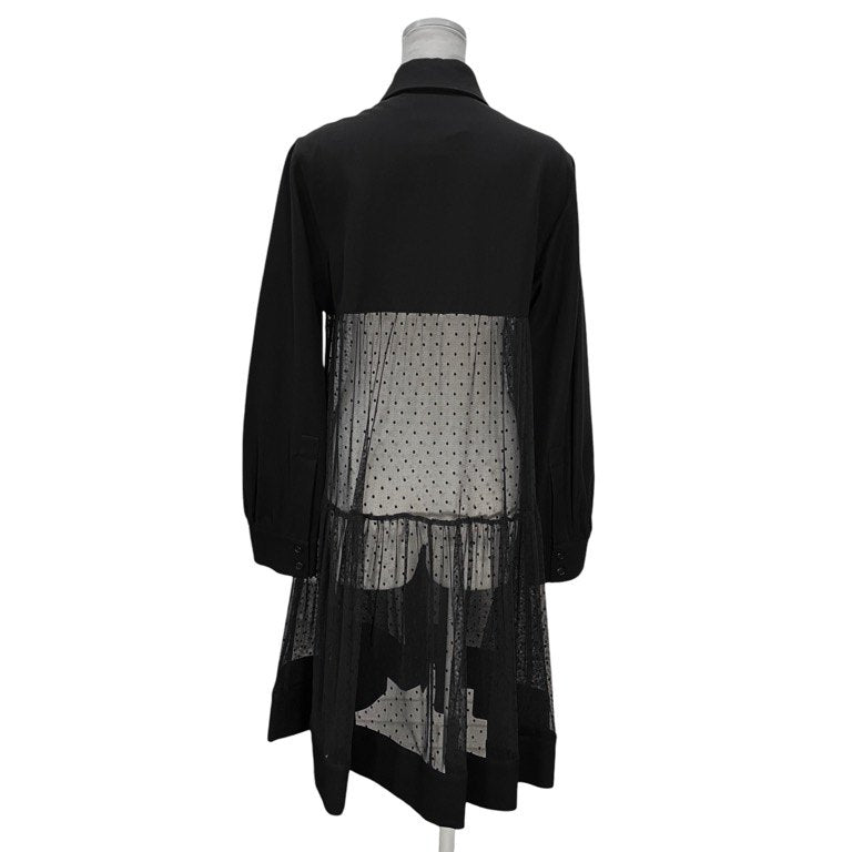 LIMI feu ドット刺繍チュール切替ウールギャバジンロングシャツワンピース トップス アウター Yohji Yamamoto Femme リミフゥ ヨウジヤマモトファム レディース
