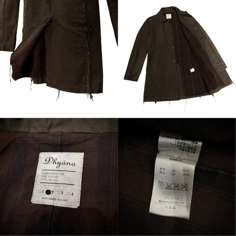Dhyana 09AW コットンキャンバスカットオフチンストラップミドルコート アウター size 2 ステンカラーコート 裏地ストライプ アルチザン ディアーナ メンズ